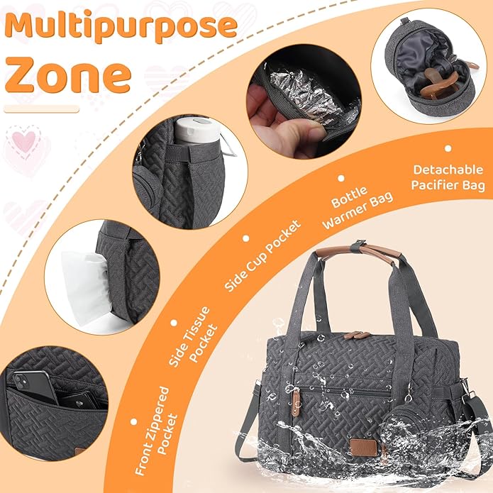 JOLLITO Diaper Bag Tote, Large Capacity Travel Diaper Bags With Changing Pad, Hospital Bag For Labor Delivery, Baby Bag