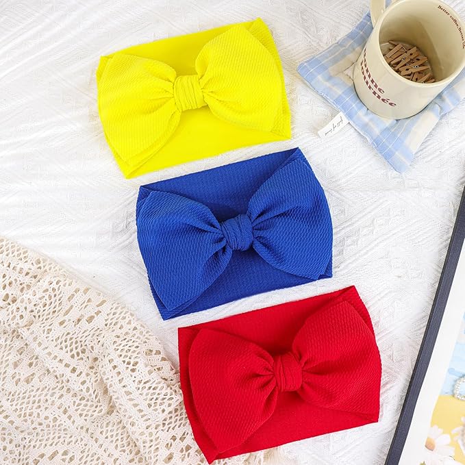 YanJie 3PCS 7'' Baby Girl Headbands Big Bows Soft Infant Toddler Headbands Baby Hair Bows Elastics Hairbands Newborn Kids Red Yellow Blue