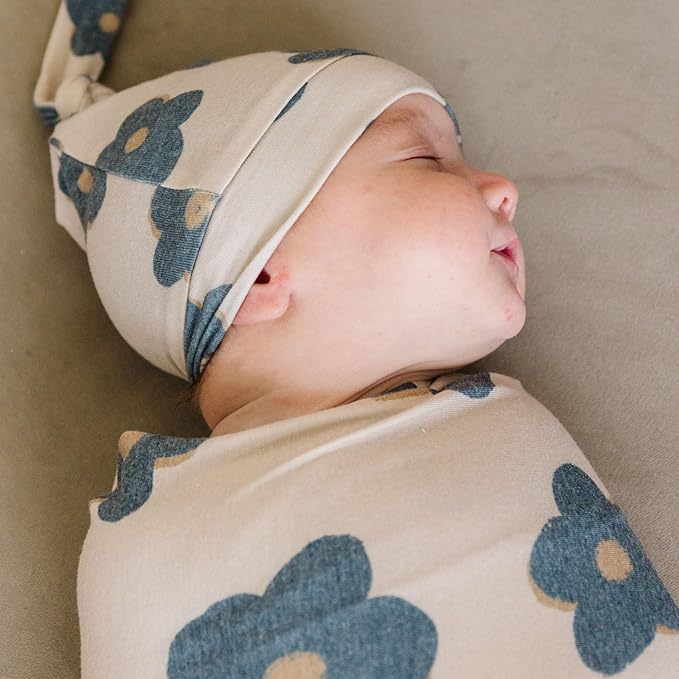 Copper Pearl Baby Beanie Hat Top Knot Stretchy Soft Gemma in Tan