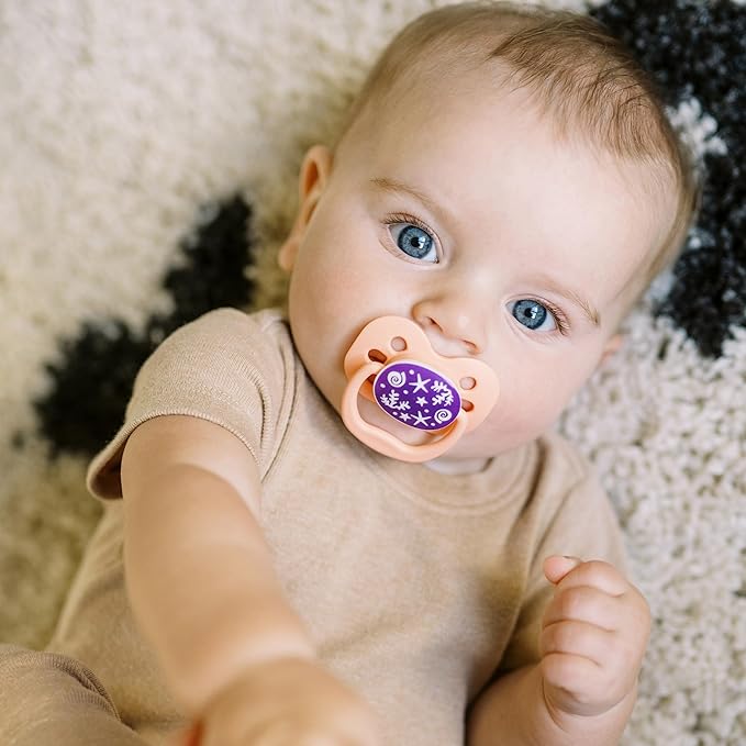 Dr. Brown's Advantage Baby Pacifier, Fully Symmetrical Soother with Soft Silicone Bulb, Glow-in-The-Dark Coral Ocean-Lavendar Love, 0-6m, BPA-Free, 4-Pack