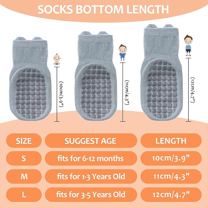 TRUEHAN 5 Pairs Toddler Non Slip Socks with Grips Baby Socks for Kids Girls Boys