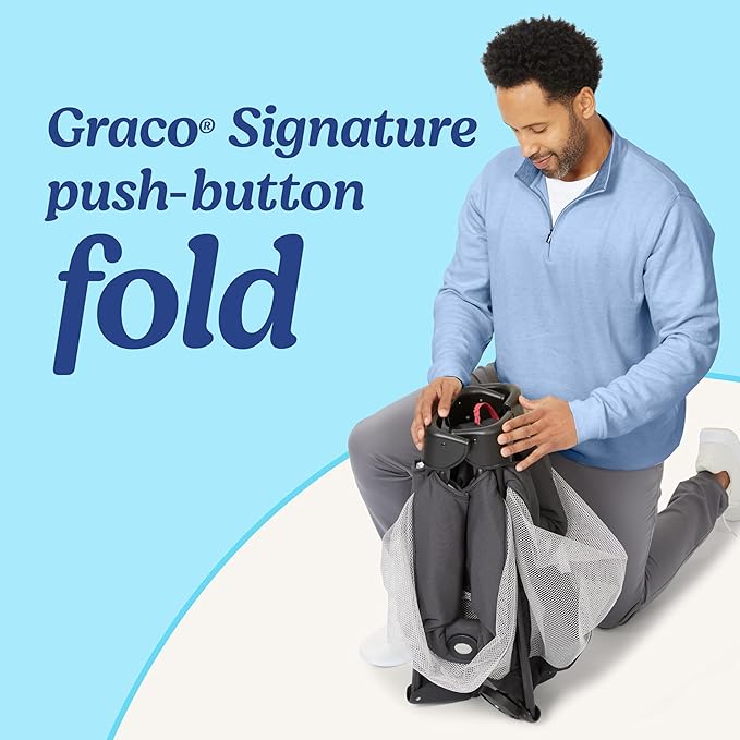 Graco On The Go Zip Pack ‘n Play Playard, Folding Playpen with Bassinet, Portable Crib, Reeves