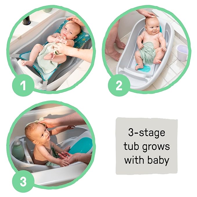 Ingenuity Comfy Clean Deluxe Newborn to Toddler Baby Bathtub, 3-in-1 with Removable Sling, Padded Backrest, 0-24 Months, Gray