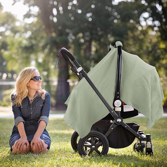 Metplus Muslin Car Seat Cover for Babies - Carseat Stroller Cover Infant Stroller Covers for Boys and Girls, Breathable & Lightweight, Fits Most Strollers & Baby Car Seats