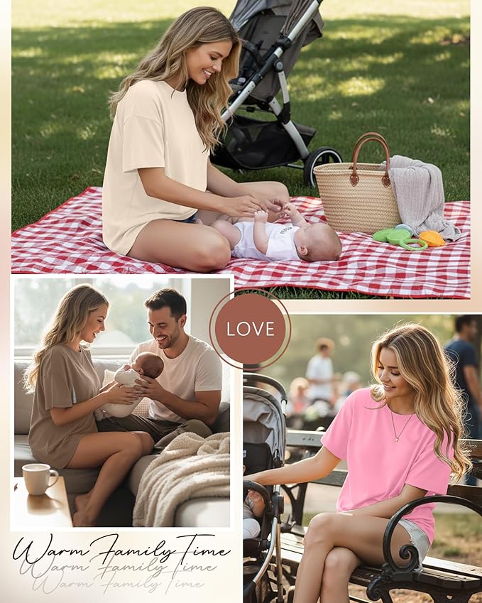 3 Pack Women's Oversize Nursing Breastfeeding Shirts Hidden Zipper Short Sleeve Loose Fit Maternity Tops