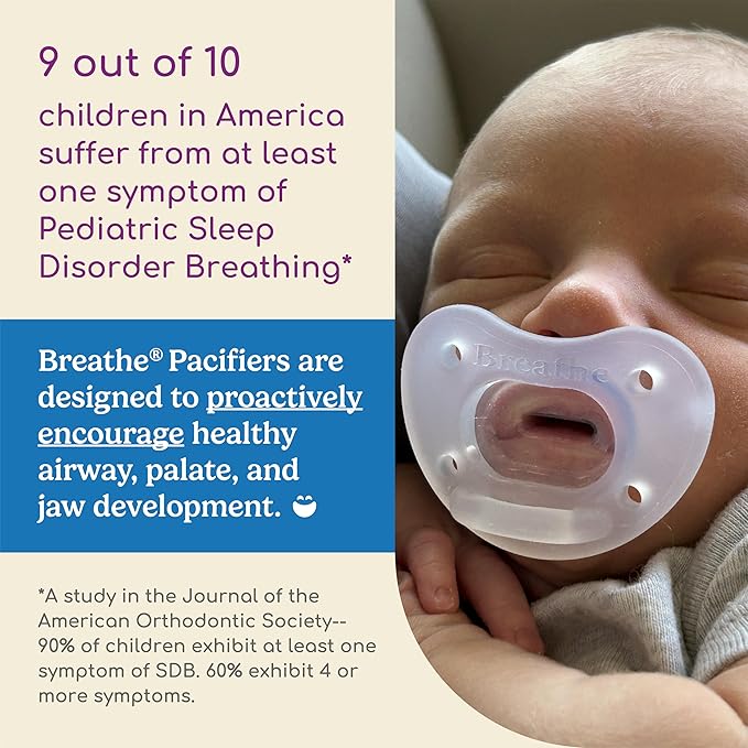 Breathe Baby Pacifier – Patented Design for Natural Oral & Facial Development - BPA-Free, Latex-Free, Pediatrician Developed - Dishwasher Safe 2 Pack (Stage 2: 4-6 Months)