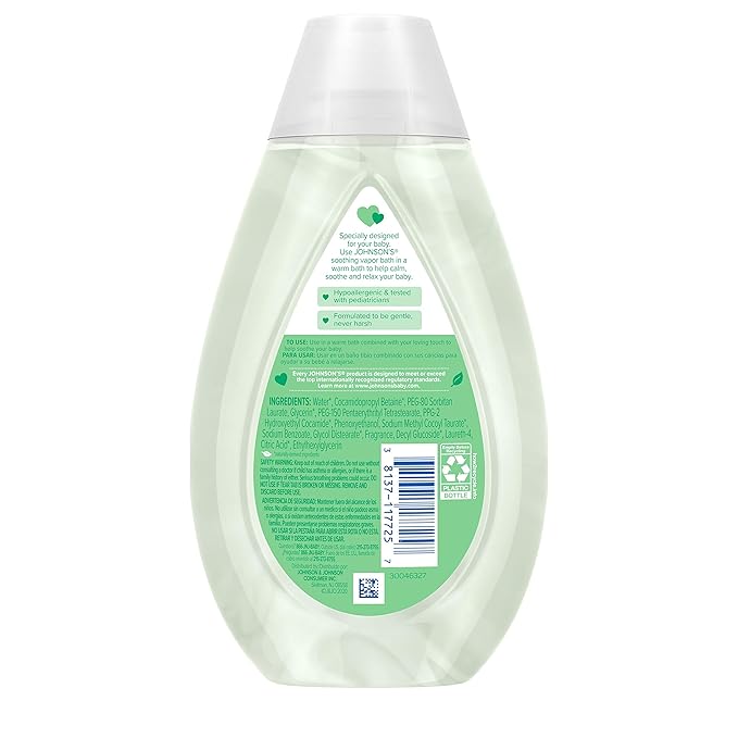 Johnson's Baby Vapor Bath with Soothing Aromas to Relax Babies, Tear-Free & Hypoallergenic Liquid Baby Bath Formula, No Parabens, Sulfates, Dyes, or Phthalates, 13.6 fl. oz (Pack of 2)