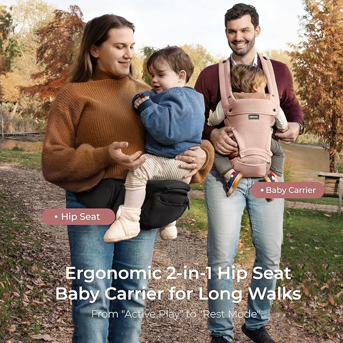 Momcozy Baby Carrier with Hip Seat, 2-in-1 Forward-Facing Carry for Active Babies, Detachable Hands-Free Carrier up to 44lbs, Breathable Infant Carrier Fits Waist Sizes up to 45 Inches, AirMesh Pink