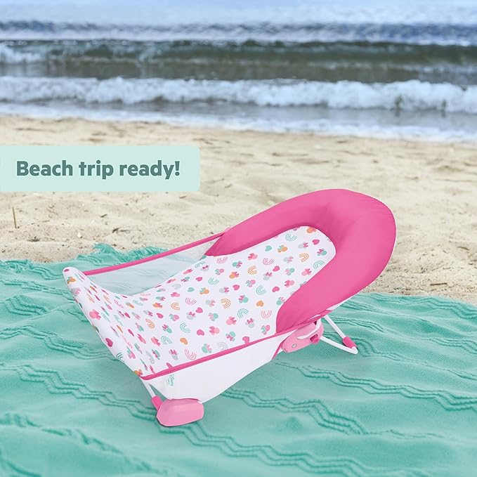 Bright Starts Disney Baby Minnie Mouse Foldaway 2-Position Baby Bath Seat, Adjustable Support for Sink or Bathtub, Ages 0-6 Months up to 20 Pounds, Machine-Washable Sling