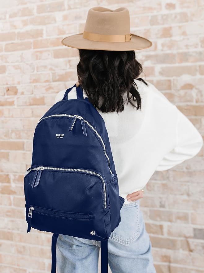 JuJuBe New Everyday Diaper Bag Backpack with Portable Changing Pad, Stroller Straps, Large Travel Backpack for Boy or Girl, Carrying Baby Bottles, Wipes, Diapers, Pacifiers, Navy