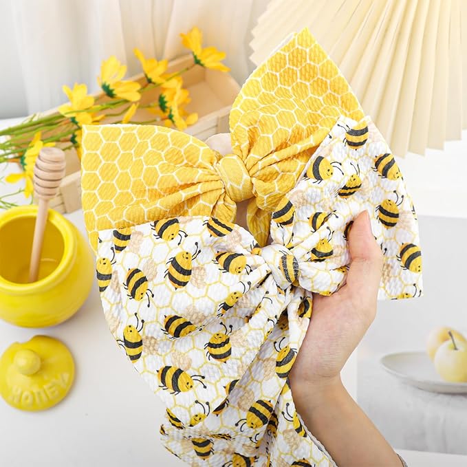 YanJie 7'' 2Pcs Bee Baby Bows for Girls Yellow Headbands for Infant Toddlers Summer Hair Bow Accessories Stripe Outfits for Girl Baby Hair Accessory Gift
