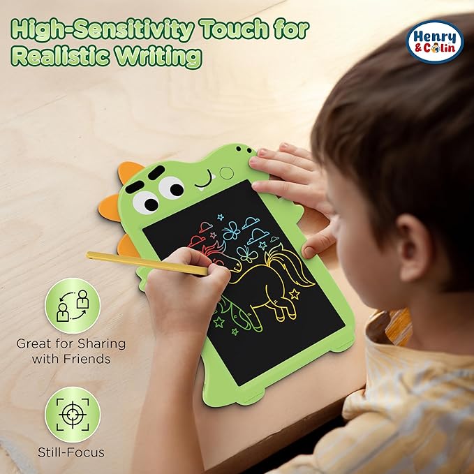 Henry & Colin Dinosaur-Themed LCD Writing Tablet for Kids – Reusable, Travel-Friendly Drawing Pad for Boys & Girls Ages 3 & Up. Perfect for Creativity, Fun, Learning, and Education (Green)