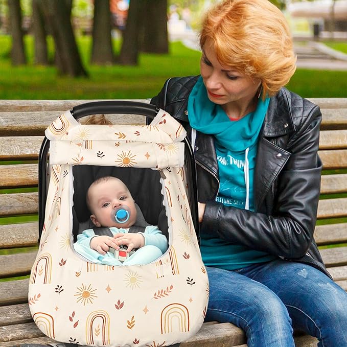 TANOFAR Car Seat Cover Baby, Winter Carseat Cover for Newborn, Infant Car Seat Cover with Windproof and Kick-Proof, Super Warm Plush Fleece Baby Carrier Cover for Infant Boys Girls (Rainbow)
