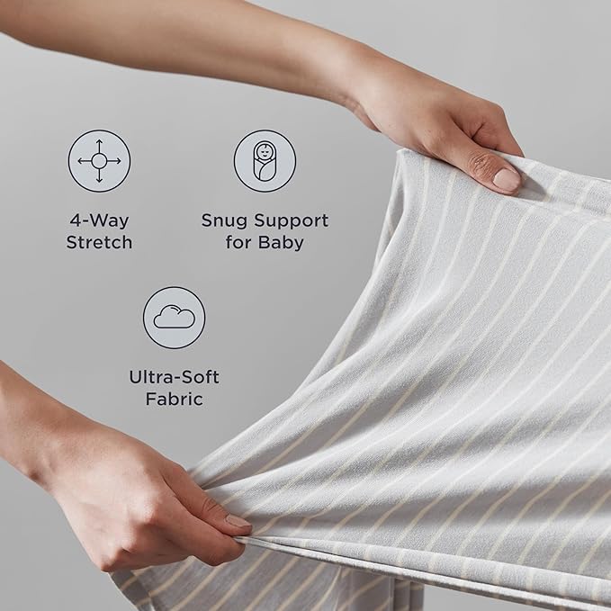 Ergobaby Sustainable Knit Aura Baby Carrier Wrap for Newborn to Toddler (8-25 lbs) - Comfortable, Ergonomic, & Ultra-Soft Newborn Wrap Carrier - One Size Fits Most - Rayon, Grey Stripes