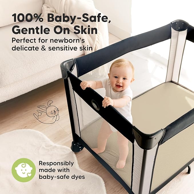 Pack and Play Sheets Fitted - 2-Pack Mini Crib Sheets for Pack N Play Mattress 38x26, Soft & Cozy, Neutral Toddler Playard Bedding, Snug Fitted Mini Baby Crib Mattress Cover Boy, Girl (Hedges)