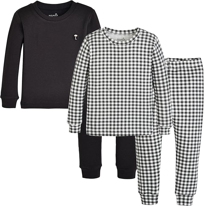 moimoln Baby Toddler Pajama Set Snug-Fit Cotton Modal Sleepwear, Leopard, Check & Solid Mix (6M-8Y, 1/2 Pack)