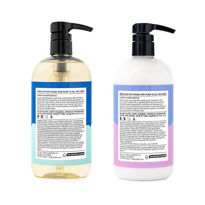 Tubby Todd's Baby Body Wash and Lotion Set - Gentle, Hypoallergenic Skincare for Newborns & Toddlers - 25oz, Lavender Rosemary