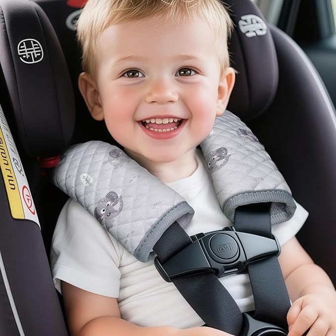INFANZIA Car Seat Strap Covers for Infants Babies, Soft Carseat Shoulder Pads for Kids, Double-Sided Use Seatbelt Cushion Covers for Stroller, Pushchair & High Chair (Gray)