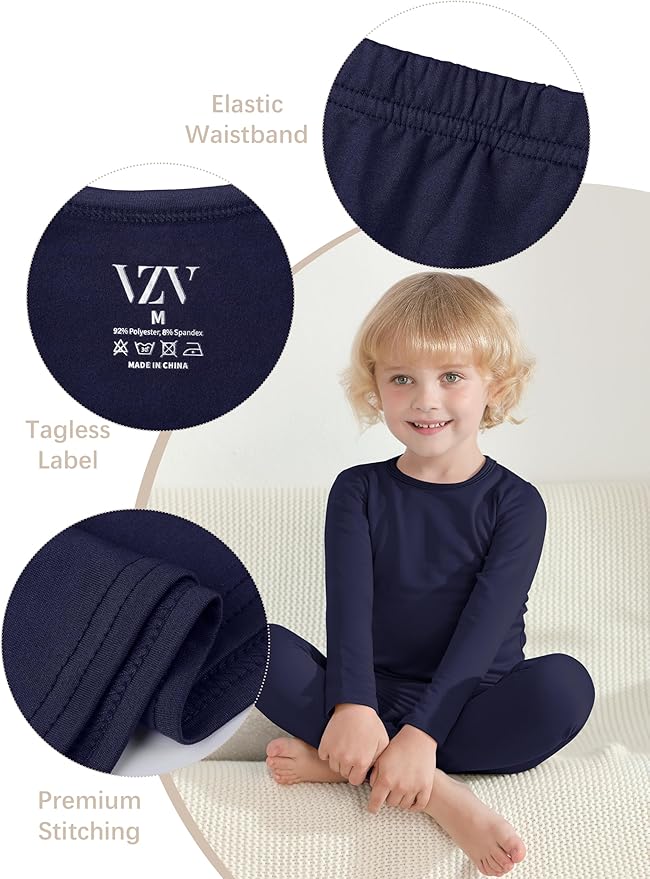 VZV 2T-6Y Toddler Thermal Set Thermal Underwear for Kids Fleece Lined Toddler Base Layer Long Johns for Kids Boys Girls