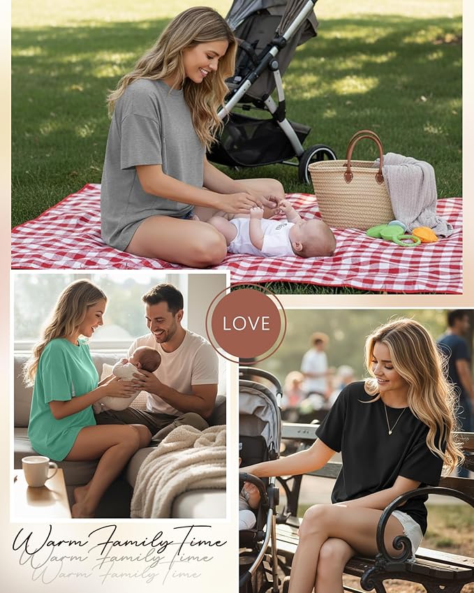 3 Pack Women's Oversize Nursing Breastfeeding Shirts Hidden Zipper Short Sleeve Loose Fit Maternity Tops