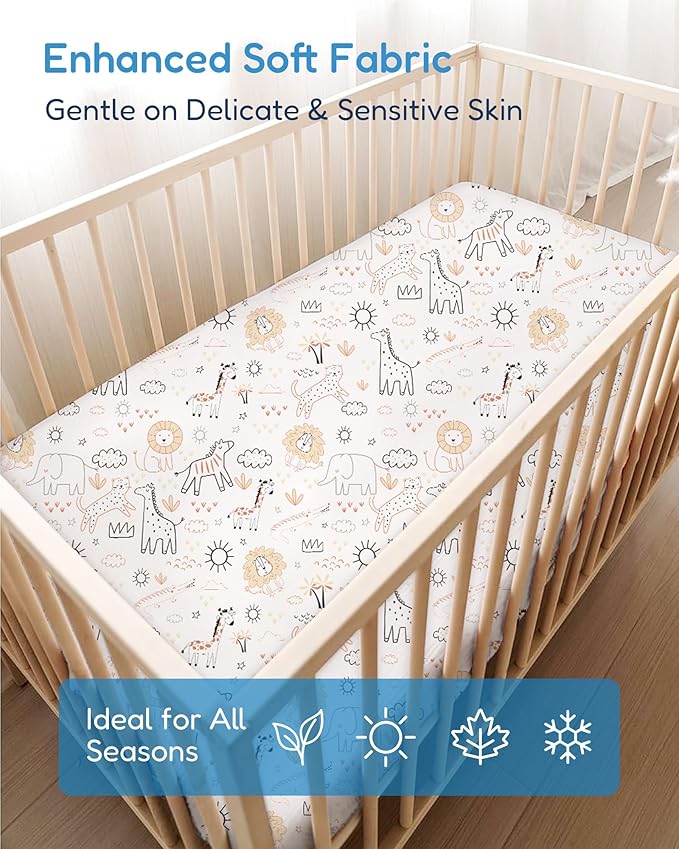 Crib Sheets 2 Pack, Fitted Crib Sheet for Standard Crib Mattress 28x52x9, Ultra Soft Jersey Knit, Breathable Stretchy Deep Pocket, Snug Fit Stays Put, Baby Crib Mattress Sheet