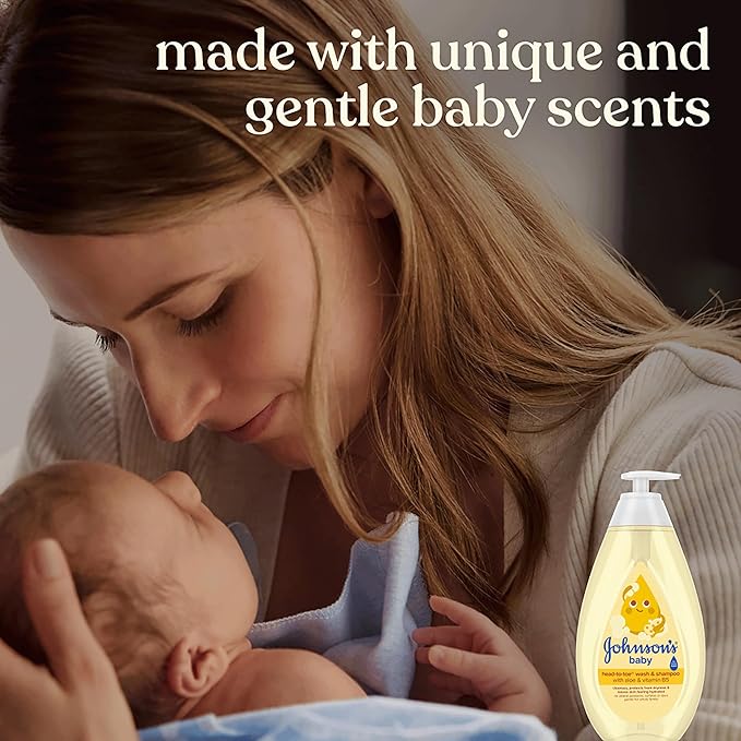 Johnson's Baby Head-To-Toe Baby Wash & Shampoo + Aloe & Vitamin B5, 2-in-1 Bath Wash Gently Cleanses Newborn's Delicate Skin & Hair, Hypoallergenic, No Added Parabens, Dyes & Sulfates, 27.1 fl. oz