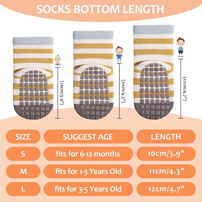 TRUEHAN 5 Pairs Toddler Non Slip Socks with Grips Baby Socks for Kids Girls Boys