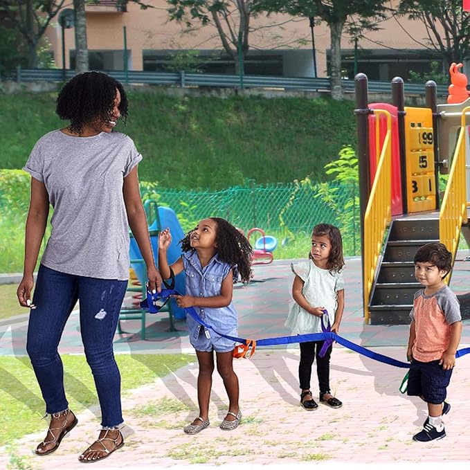 Toddler Walking Rope, Colorful Handles for Preschool Kids - Outdoor Use, Holds 12 Children & 2 Teachers (Blue)