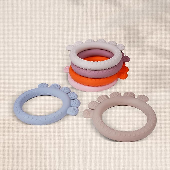 Baby Silicone Teething Ring Toys for 0-6,6-12 Months Boys and Girls,Chew Teether Stuff for Infant,Newborn Must Have Essentials,BPA Free,Soft and Textured. (Gray)