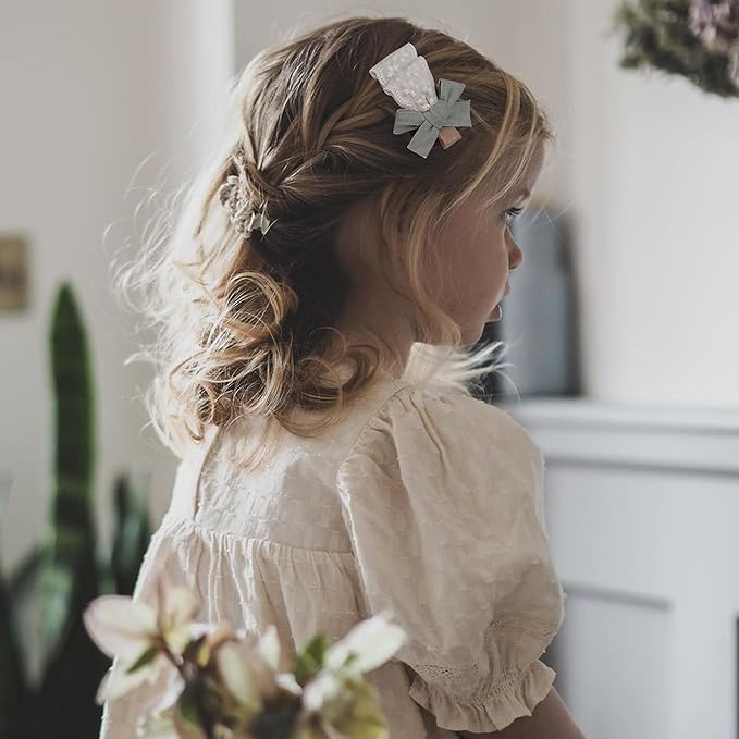 Baby Girl Hair Clips With Bow Holder 18 PCS Daisy Embroidered Hair Bow Handmdade Flower Bouquet,Fully Lined Alligator Clips,Hair Accessories for School Age Girls Toddler Kids by FANCY CLOUDS