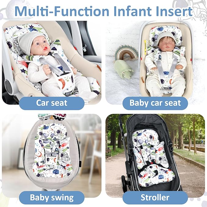 Infant Car Seat Insert with Removable Cushion for Baby Boys, Reversible Newborn Carseat Insert for Baby Head Body Support, Fits for Stroller, Baby Swing, Bouncer (White Space)