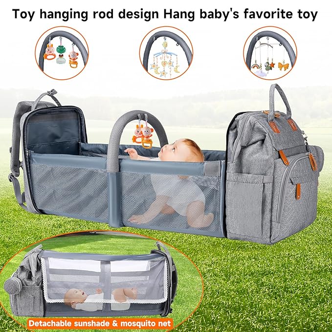 Baby Diaper Bags with Changing Station Multifunctional Waterproof Diaper Bag Backpack Travel Baby Bag with Changing Pad, Pacifier Case,Baby Essentials(Grey)