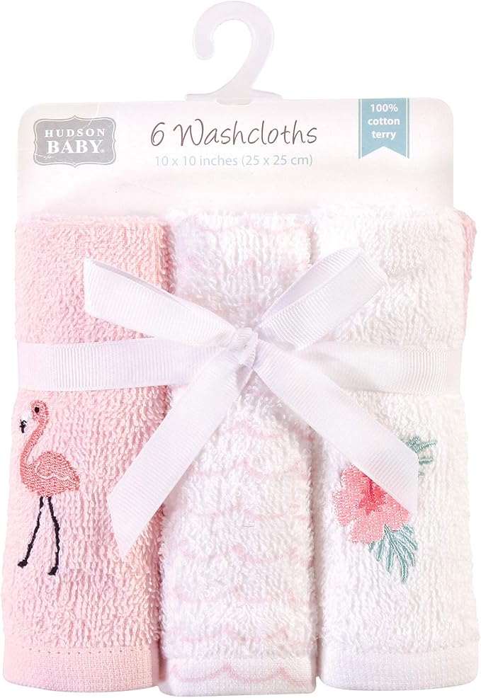 Hudson Baby Unisex Baby Super Soft Cotton Washcloths, Flamingo, One Size