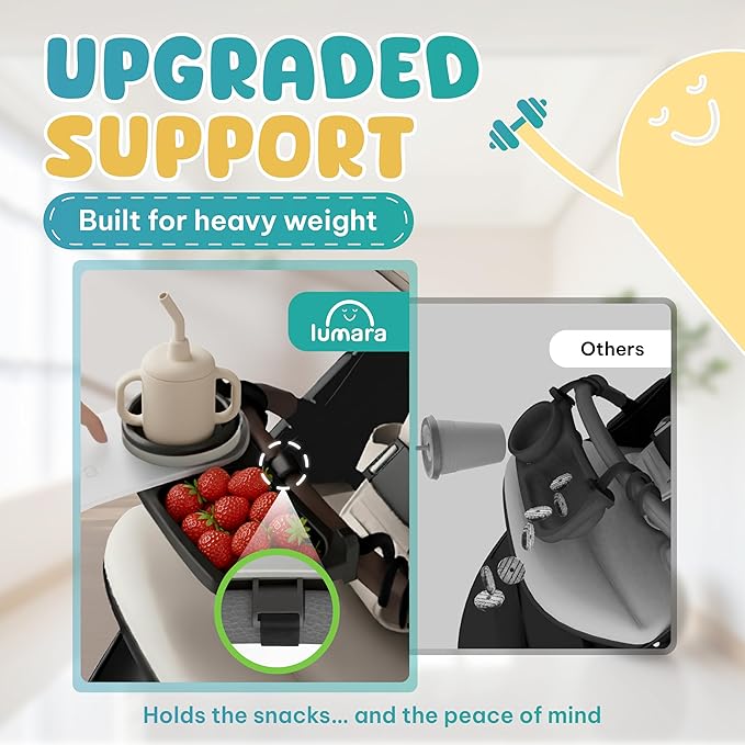 Universal Stroller Snack Tray with Cup Holder 2 in 1 - Stroller Tray Attachment for Baby & Toddler - Baby Stroller Accessories - Fit Most Strollers, Dishwasher Safe with Dust Cover & Silicone Arms
