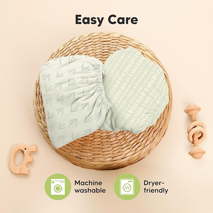 Pack and Play Sheets Fitted - 2-Pack Mini Crib Sheets for Pack N Play Mattress 38x26, Soft & Cozy, Neutral Toddler Playard Bedding, Snug Fitted Mini Baby Crib Mattress Cover Boy, Girl (Fleur)