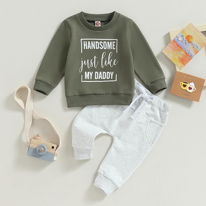 Baby Boy Fall Clothes Set Long Sleeve Letter Print Sweatshirt Pants Toddler Infant Outfits 6 12 18 24 Months 2T