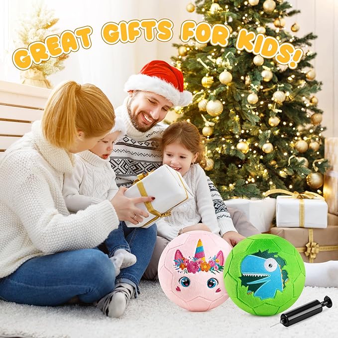 ZOOJOY Indoor Soccer Ball for Toddlers 1-3, Silent Baby Soccer Ball Soft Plush Inflatable with Pump, Ball Toys for Baby First Birthday Gift Boys Girls Kids, Pink Green