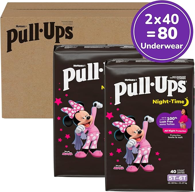 Pull-Ups Girls' Night-Time Potty Training Pants, Size 5T-6T Overnight Training Underwear (46-60 lbs), 80 Ct