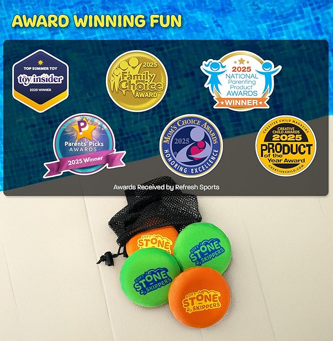 Soft Stone Skippers Game – Fun Pool Toys for Kids All Ages - 4 Pack Water Skipping Discs Set - Beach Games Easter Basket Stuffer Gifts for Boys & Girls Ages 5 6 7 8 9 10 11 + Year Old - Water Toys