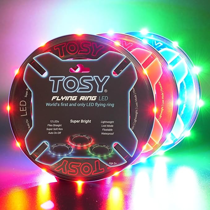 TOSY Flying Ring - 36 RGB Multicolor or 12 Monocolor LEDs, Super Bright, Lost Mode, Auto Light Up, Valentine Easter Gift for Kid/Teen/Boy/Girl, Safe, Waterproof, Pool/Beach/Camping Toy