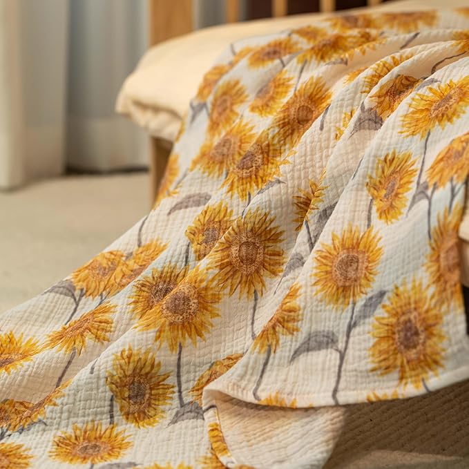 Muslin Swaddle Blankets for Newborn, 3 Pack Breathable Soft Receiving Blanket, Large 38 x 40 inches Swaddle Wrap Burping Clothes, Essentials Infant Shower Items, Toddler Gift (Sunflower)
