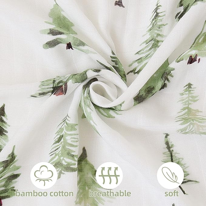 LifeTree Muslin Swaddle Blankets, Woodland Baby Swaddling Wrap Nursery Receiving Blanket for Boys & Girls Unisex, Soft 70% Viscose from Bamboo and 30% Cotton, Large 47 x 47 inches