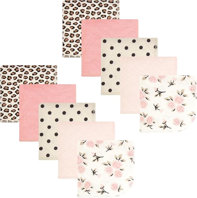 Hudson Baby Unisex Baby Flannel Cotton Washcloths, Neutral Pink Floral 10 Pack, One Size
