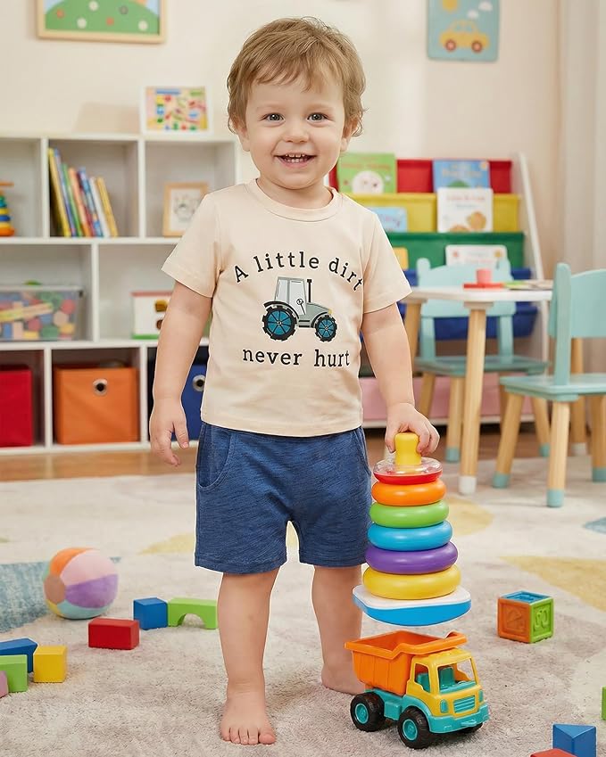 Jecson Baby Boy Summer Clothes Toddler Boy Outfits Letter Print Short Sleeve T-Shirt Denim Shorts Clothing Set 6M-4T