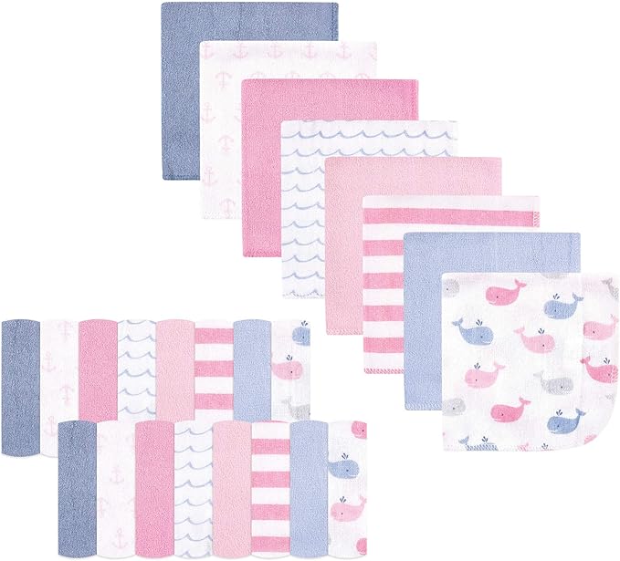 Hudson Baby Unisex Baby Rayon from Bamboo Washcloth Bundle, Pink Whale, One Size