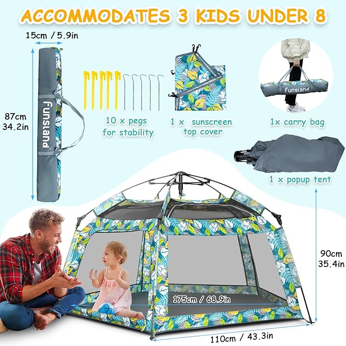 Baby Playpen Pop-up Tent - Outdoor & Indoor Play Tent for Beach with Canopy Travel Bag Portable Play Yard for Babies & Toddlers (Forest)