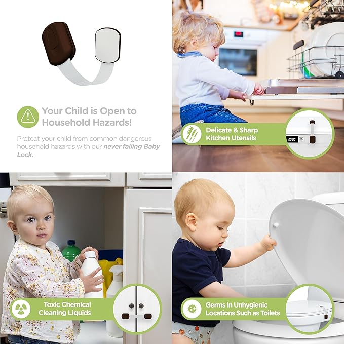 Baby Proofing Child Safety Locks (12 Pack) by Skyla Homes - The Safest, Quickest and Easiest 3M Adhesive Cabinet Latches, No Screws & Magnets, Multi-Purpose for Furniture, Kitchen, Ovens, Toilet Seats