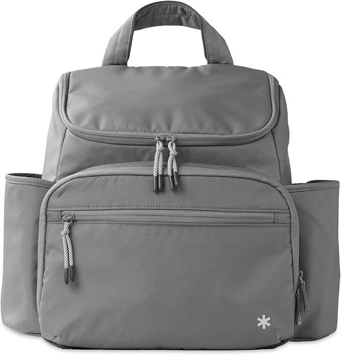 Skip Hop Diaper Bag Backpack with Portable Changing Pad Adjustable Pocket for 30 oz. Tumblers 9 Total Pockets Insulated Packing Cubes Luggage Sleeve & Stroller Straps Fits a 14” Laptop Forma Next Grey