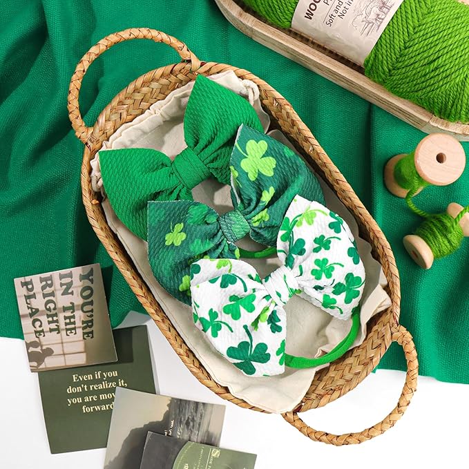 YanJie Baby Bows Nylon Green Bow Headbands for Infant Girls Shamrock Clover Headband Newborn Toddler Headband St Patricks Day Hair Accessories White