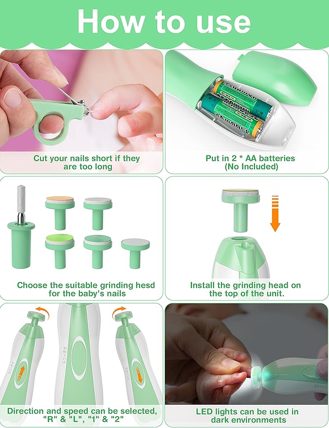 OTTOLIVES Baby Healthcare and Grooming Kit, 24 in 1 Baby Electric Nail Trimmer Set Newborn Nursery Health Care Set for Newborn Infant Toddlers Baby Boys Girls Kids (0-3 Years+) (Green)